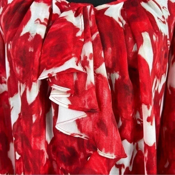 Anne Klein Red White Sheer Floral Blouse Top Size Large - Picture 4 of 12